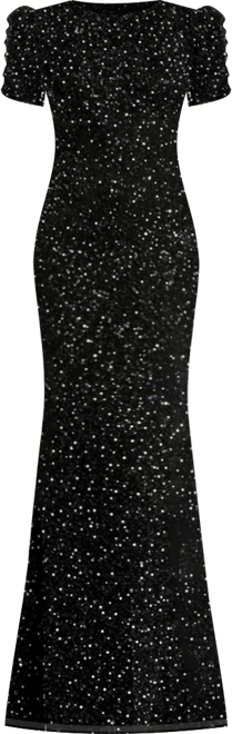 Women's Gathered Short Sleeve Beaded Gown