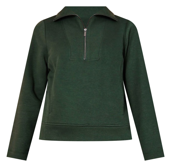 Half Zip Sweat Top With Pockets in Jungle Green