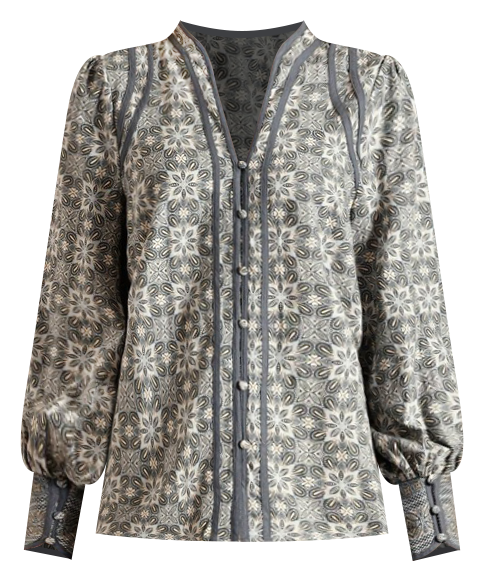 Linen Blend Blouse Contrast Bind in Assorted