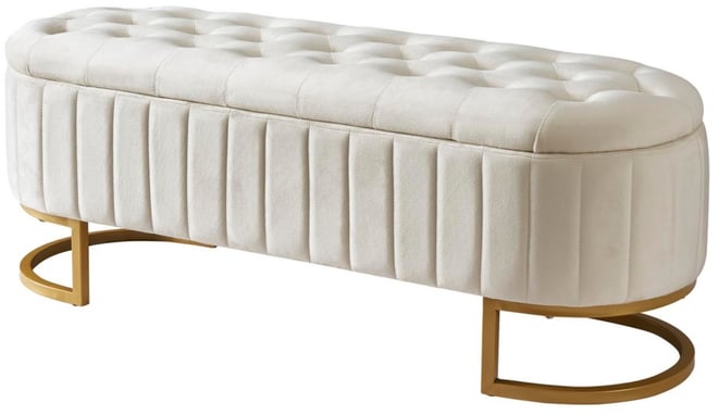 Streamdale Velvet Upholstered Ottoman Storage Bench, Button-Tufted, Beige