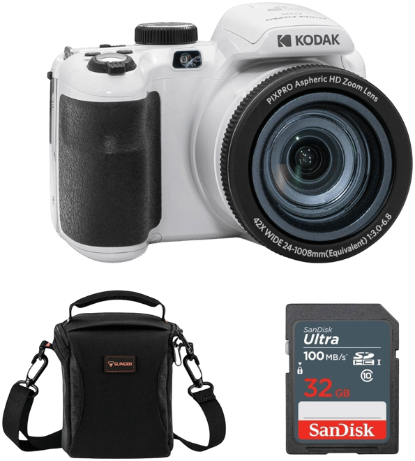 Pixpro AZ425 Astro Zoom 20MP Full Hd Digital Camera, White, Bundle with 32GB Memory Card and Camera Bag