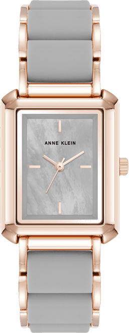 Women's Quartz Casual Rectangular Gray Silicone with Rose Gold-Tone Metal Alloy Bracelet Watch, 26mm