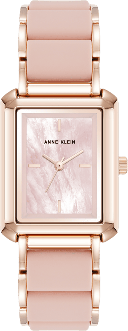 Women's Quartz Casual Rectangular Blush Pink Silicone with Rose Gold-Tone Metal Alloy Bracelet Watch, 26mm