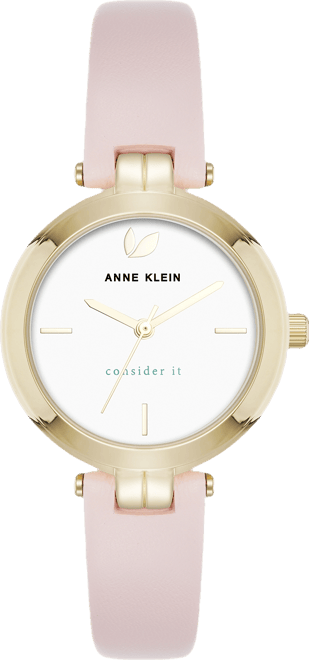 Women's Quartz Round Blush Pink Leather and Gold-Tone Metal Alloy Strap Watch, 32mm