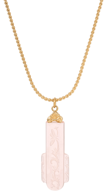 Art Deco Style Etched Glass Pendant Necklace