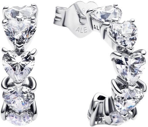 Sterling Silver Sparkling Hearts Open Hoop Earrings