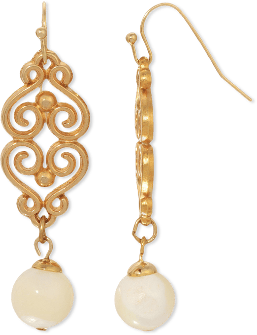 1928 Jewelry Filigree Mother of Pearl Drop Earrings