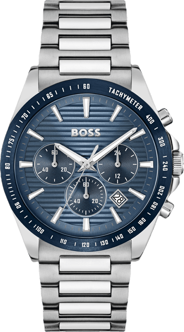 Men's Strike Quartz Chronograph Silver-Tone Stainless-Steel Watch, 41mm