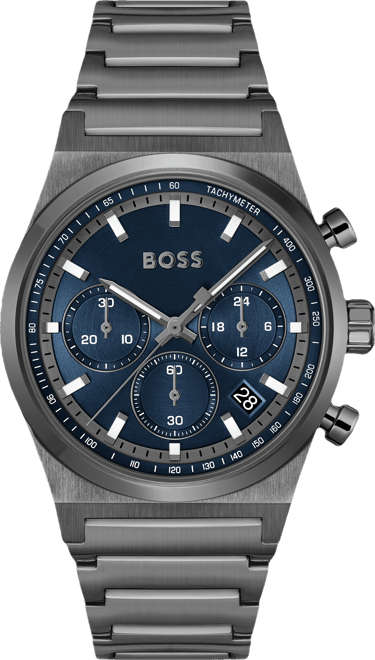 Men's Candor Quartz Chronograph Ionic Plated Gray Stainless-Steel Watch, 41mm