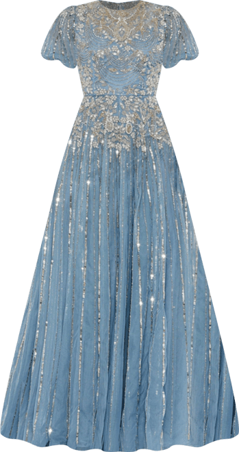 【MAC DUGGAL】クイーンアンネック パフスリーブAラインドレス Mac Duggal Women's High Neck Puff Sleeve Embellished A Line