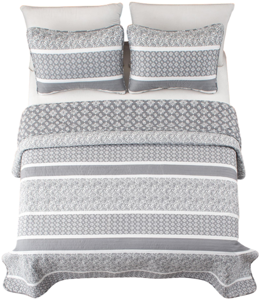 . Stripe & Paisley Microfiber Quilt Set With Shams