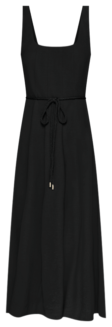 Women's Scoop-Neck Belted Sleeveless Midi Dress