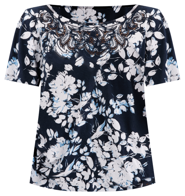 Style & Co Women's Printed Short-Sleeve Embroidered Top