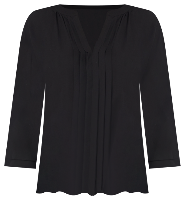 Women's V-Neck Pleated-Front-Panel 3/4-Sleeve Top