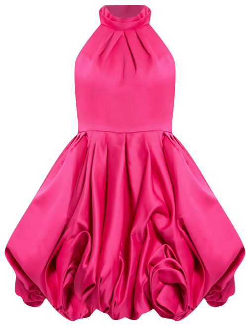 Women's Satin High Neck Sleeveless Bubble Hem Mini Dress