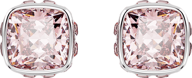 Rhodium Plated Square Cut Color Birthstone Stud Earrings