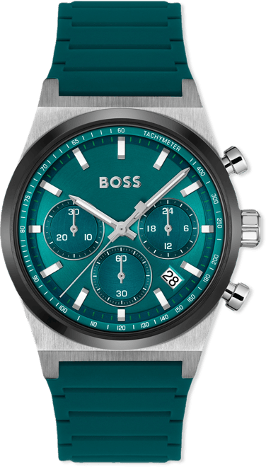 Men's Candor Quartz Chronograph Green Silicone Watch, 41mm