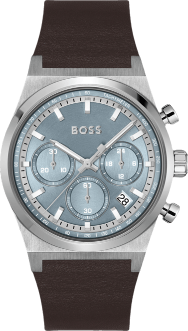 Men's Candor Quartz Chronograph Brown Leather Watch, 41mm