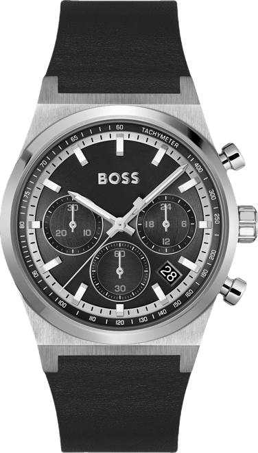 Men's Candor Quartz Chronograph Black Leather Watch, 41mm