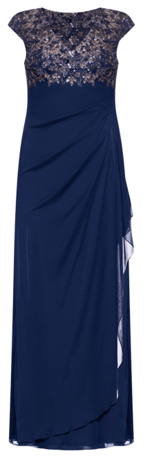 Petite Beaded Ruched-Back Gown