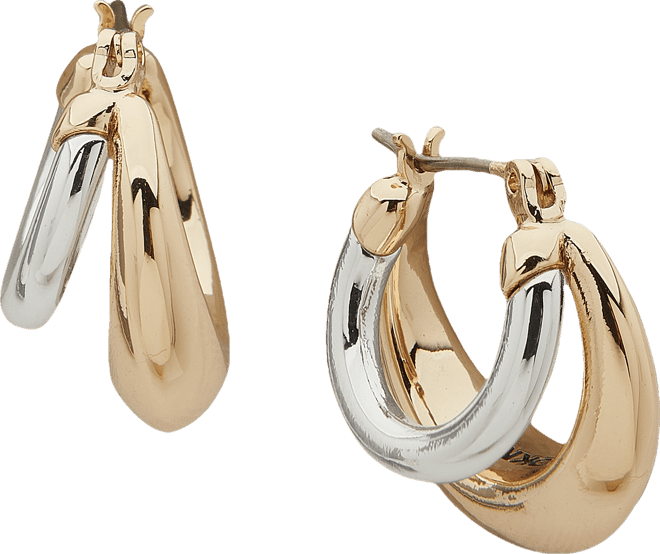 Two-Tone Puffy Split Small Hoop Earrings, 0.79"