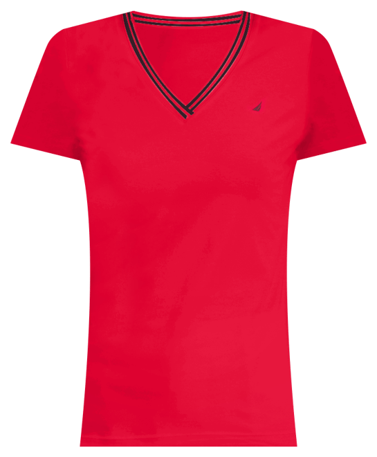 Women's Solid Stripe-Trim V-Neck