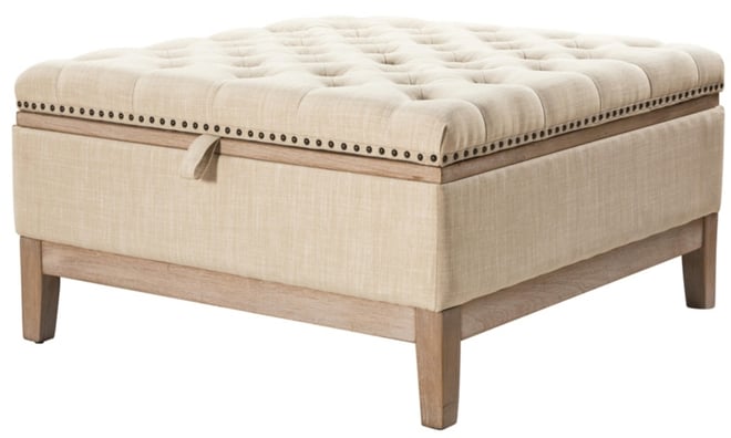 Hannah Upholstered Storage Cocktail Ottoman with Solid Wood Legs