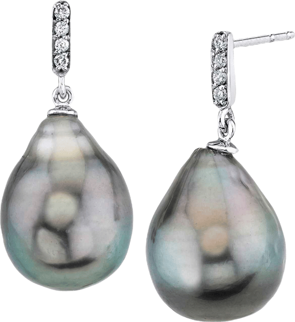 Cultured Tahitian Baroque Pearl (11mm) & Diamond Accent Drop Earrings in White Gold