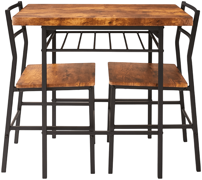 3-Piece Modern Dining Set, Square Table & Chairs Set w/ Steel Frame, Built-In Storage Rack