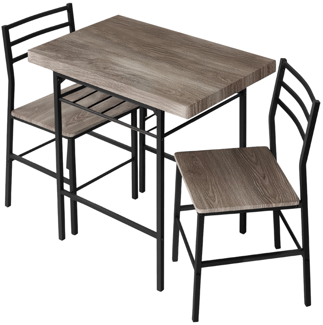3-Piece Modern Dining Set, Square Table & Chairs Set w/ Steel Frame, Built-In Storage Rack