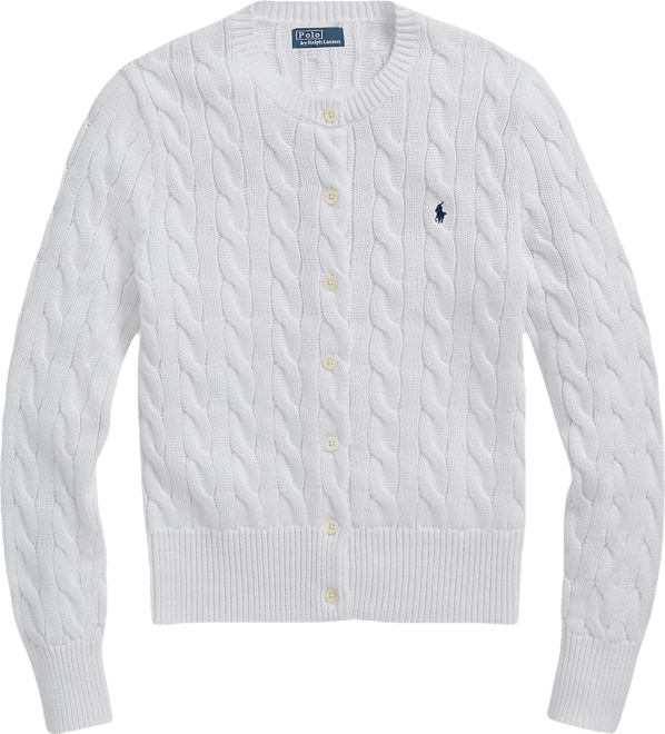 Women's Cable-Knit Cotton Crewneck Cardigan Sweater