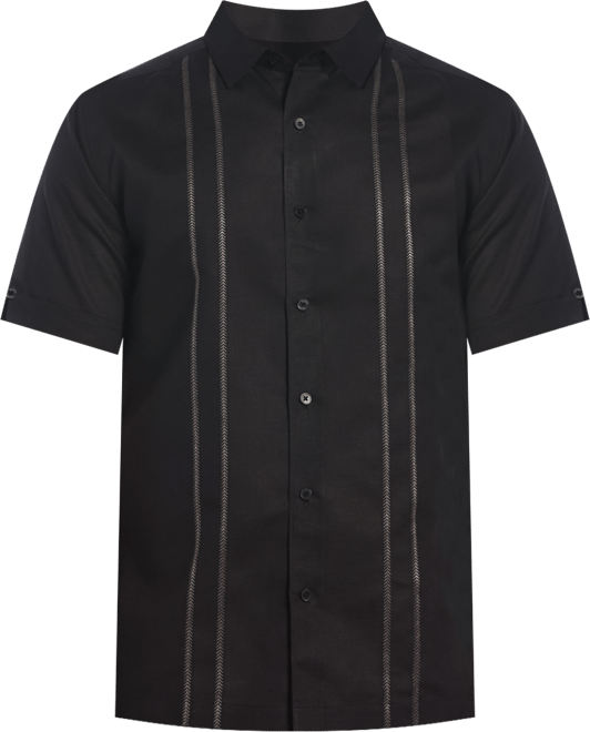 Men's Short Sleeve Panel Button-Front Linen Camp Shirt