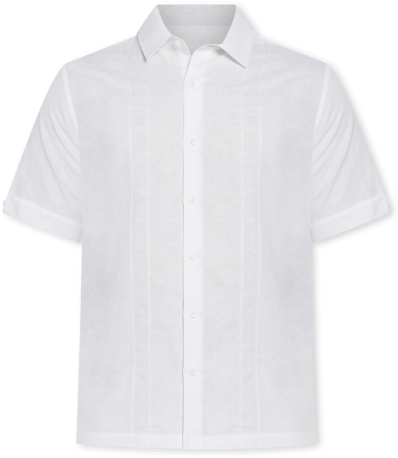 Men's Short Sleeve Panel Button-Front Linen Camp Shirt