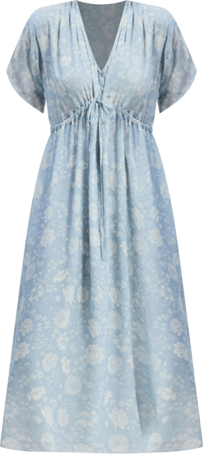 Women's Maxi Gathered Dress in Blue Florals