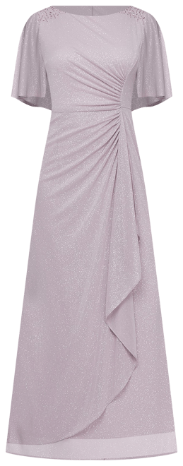 ignite evenings women's petite flutter-sleeve glitter mesh maxi dress reviews Ignite Evenings Short Flutter Sleeve Scoop Neck Glitter Mesh Dress