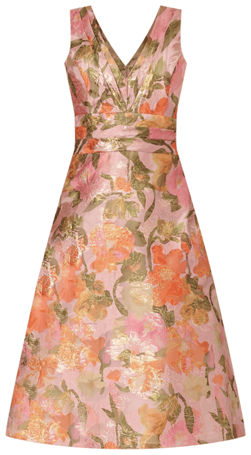 Adrianna Papell Jacquard Floral Print V-Neck Sleeveless A Line