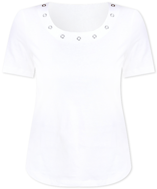 Coral Bay Petite Short Sleeve Square Grommet Neck Tee