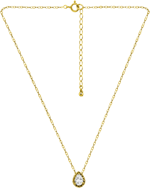 Cubic Zirconia Solitaire Pendant Necklace (1 ct. t.w.) in 18k Gold over Sterling Silver, 16" + 2" extender