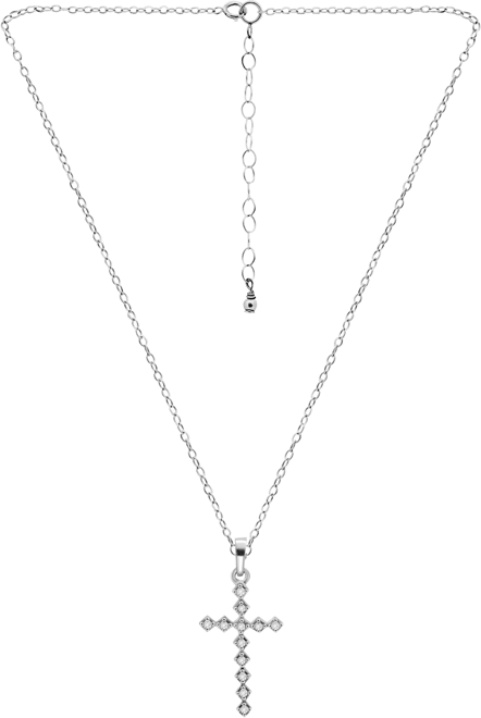 Cubic Zirconia Pave Cross Pendant Necklace (1/5 ct. t.w.) in Sterling Silver, 16" + 2" extender