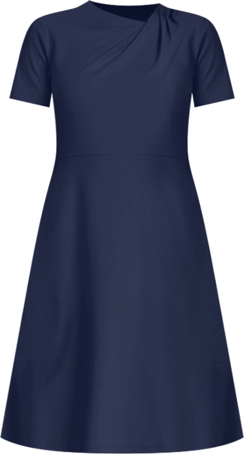 Women's Solid Asymmetric-Neck Flared Dress