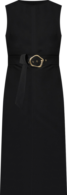 Women's Belted Boat-Neck Sleeveless Midi Dress