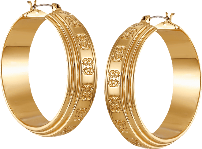 Gold-Tone Medium Textured Logo Hoop Earrings, 2"