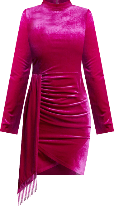 Women's Beaded Sash Velvet Mini Dress