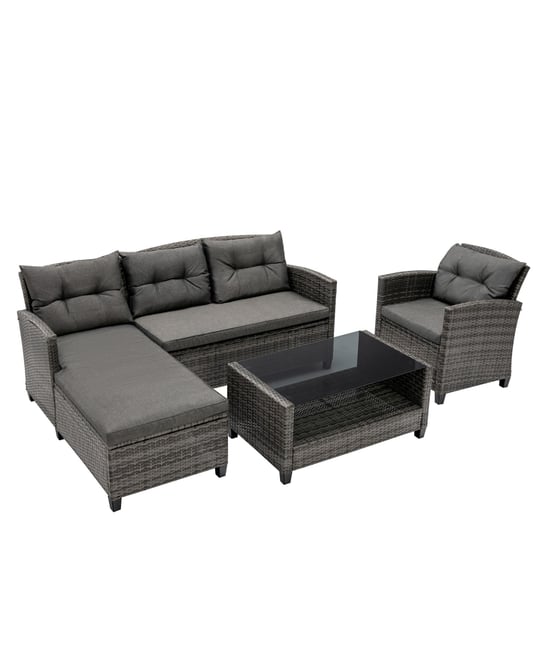 4 Piece Rattan Outdoor Conversation Sectional Sofa Set Patio Furniture Set w/ Cushions