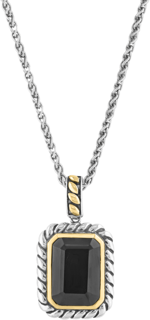Effy Onyx Rope-Framed 18" Pendant Necklace in Sterling Silver & 14k Gold-Plate
