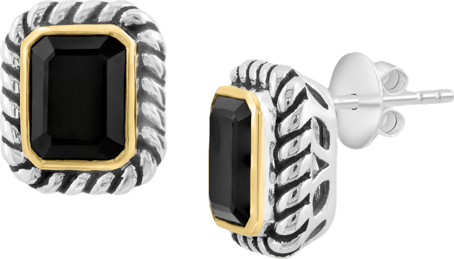 Effy Onyx Rope-Framed Stud Earrings in Sterling Silver & 14k Gold-Plate