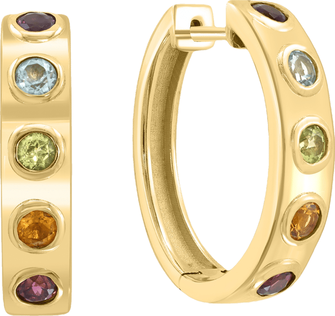 Effy Multi-Gemstone Bezel Small Hoop Earrings (1-1/6 ct. t.w.) in Gold-Plated Sterling Silver, 0.875