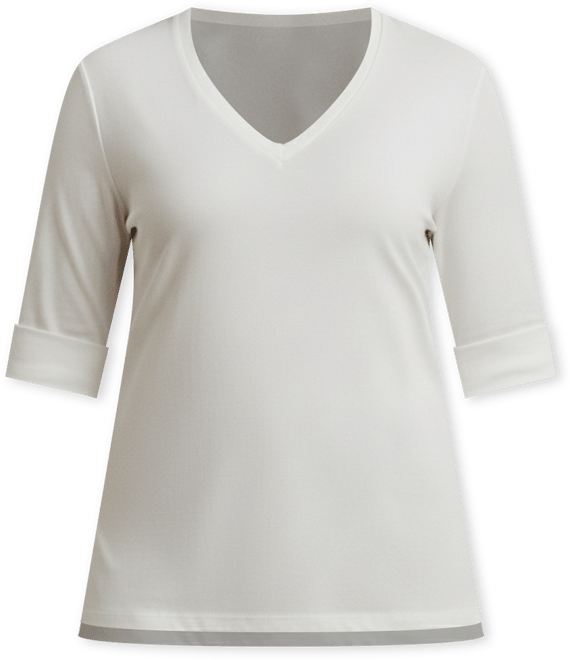 Plus Size Stretch Cotton Elbow-Sleeve V-Neck Tee