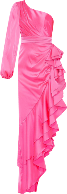 Women's One Sleeve Cut Out Asymmetrical Ruffled Gown