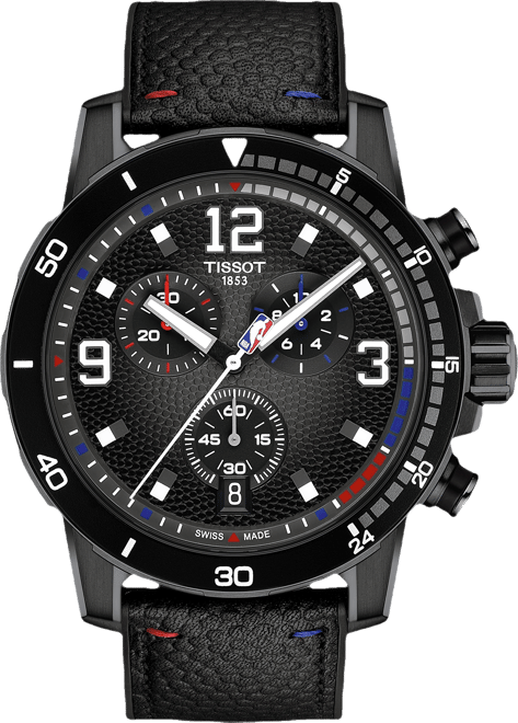 Men's Swiss Chronograph Supersport Nba Special Edition Black Leather Strap Watch 45mm